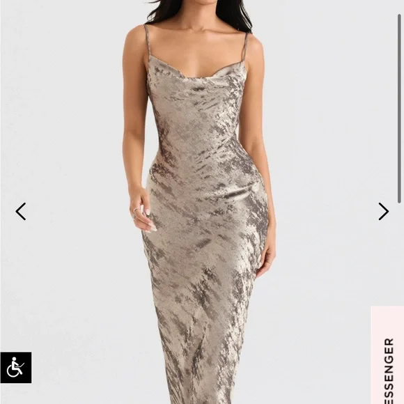 House of CB Dresses House Of Cb Gabrielle Pewter Satin Maxi